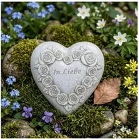 Radami Gartenfigur Grabherz Gedenkstein mit Rosenherz "In Liebe" 8cm