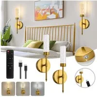 Jibenhome Wandleuchte Kabellose LED-Wandleuchte mit Fernbedienung, USB-Aufladbar 3000mAh, Acrylic-Aluminum, Schlafzimmerleuchte Gold, Flurbeleuchtung, Stromausfall-Licht