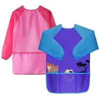 COFI 1453 Malschürze Malkittel für Kinder 2er Set Blau Pink ideal für kreative Aktivitäten