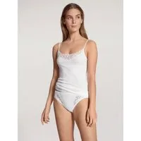 CALIDA Spaghettitop Feminin Sense mit Spitzen-Einsatz, Pure Cotton, tiefer Ausschnitt, Single Jersey