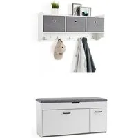 Mondeer Garderoben-Set (2-St), Garderobe mit Schuhbank, mit Stoff-Schublade und 5 Haken, mit Sitzfläche, Weiß