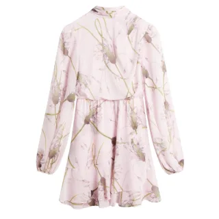 Ted Baker Arakas Kleid Mit Print, Langen Ärmeln Und Halsbinde, Hellrosa