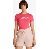 Tommy Jeans Curve Rundhalsshirt Shirt TJW SLIM ESSENTIAL in Großen Größen, Logo-Print auf Brusthöhe, mit Logostickerei