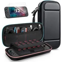 Fintie Nintendo-Schutzhülle Tasche mit 2 Panzerglas für Nintendo Switch 2(2025), 2-in-1 Zubehörset, mit 2 Stücke Schutzfolie, 1 Tragetasche mit großem Fassungsvermögen