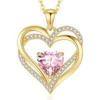 LuxusKollektion Herzkette Halskette Herzkette Geburtsstein Damen Anhänger 925 Silber 18K Oktober