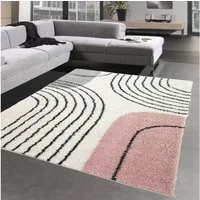 Carpetia Teppich Designerteppich mit runden Mustern - rosa creme, rechteckig, Höhe: 30 mm
