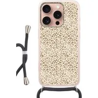 MuchoWow Handyhülle für Apple iPhone 16 Pro Leopard - Klassisch - Beige, Tragbare Handyhüllen mit Kette zum umhängen, Handykette Handyband