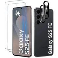 CLM-Tech Displayschutzglas für Samsung Galaxy S25 FE 6,7 Zoll, Spar-Set, 4 Stück, Panzerglas für Bildschirm und Kamera 2+2