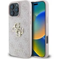 Guess Handyhülle iPhone 16 Pro Max Kunstleder rosa Big Logo goldfarbig 6,9 Zoll, Kantenschutz