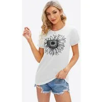 Imily Bela T-Shirt Damen mit Sonnenblumen-Druck Rundhals Kurzarm (Packung, 1-tlg., 1per-Pack) mit Print, mit Rundhalsausschnitt