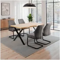 HELA Essgruppe ILLER Tisch 140x90 cm, (Set, 5-tlg), 5tlg., Baumkante 46mm, X-Gestell, Schwingstuhl, Federkorb