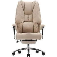EFOMAO Chefsessel Extra Breit+Stabil, Hochlehner mit Fußstütze Leder, Verstellbare Rückenlehne, Ergonomisch, Höhenverstellbar, Beige