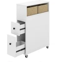 COSTWAY Badkommode, Nischenschrank, schmal, mit Rollen & Schubladen, weiß