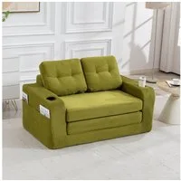 HAUSS SPOLE Schlafsofa mit Umbaufunktion,Modulares Bodensofa Zweisitzer,Wohnzimmer Cord Oliv, Zweisitziges Sofa mit Seitentaschen und Getränkehaltern, umbaubarer Doppel-Sitzsack mit gesteppten Kissen und Rückenlehne