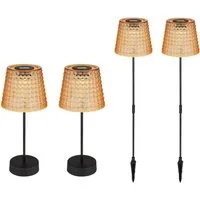 GLOBO LIGHTING LED Solarleuchte, LED fest integriert, warmweiß, 2 x 2er Set Tischlampen & Erdspieß-lampen Solar-beleuchtung für Garten