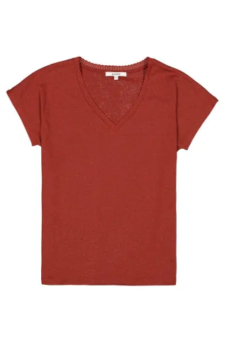 Garcia - T-Shirt mit V-Ausschnitt braun - Gr. - XL