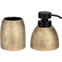 WENKO Badaccessoire-Set Tremea, Set, 2 tlg., bestehend aus Seifenspender und Zahnputzbecher, Keramik in bronze matt