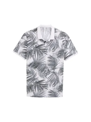 Denim Tom Tailor - Piqué Poloshirt mit Muster white black leaves print - Gr. - L