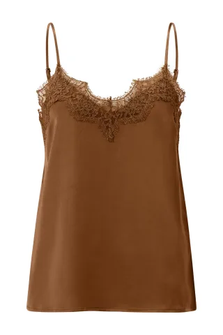 Rich & Royal - Satin Top with Lace coconut bark - Gr. - 38