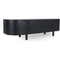CASA DOMA Lowboard Tarifa, TV-Unterteil, Mangoholz massiv, schwarz, Lamellen-Optik, 4 Türen, Kabeldurchlässe, Stauraum, robust, pflegeleicht