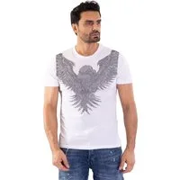 TRUENO T-Shirt Herren SLIM FIT Strass T-Shirt mit Adler Motiv Weiß XL