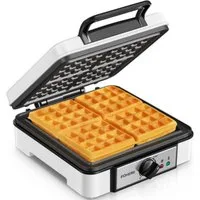 FOHERE Waffeleisen XXL 4er Waffeleisen, Paninigrill, Waffeltoaster mit Elektrogrill, 1200 W, sichere Cool-Touch-Technologie, individuelle Bräunungskontrolle