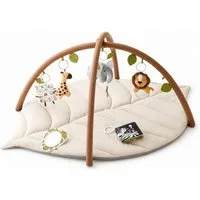 RockerBaby Baby Gym Spielbogen mit waschbarer Krabbeldecke und abnehmbaren Anhängern, Anti-Rutsch-Unterseite, gepolsterte Spielmatte