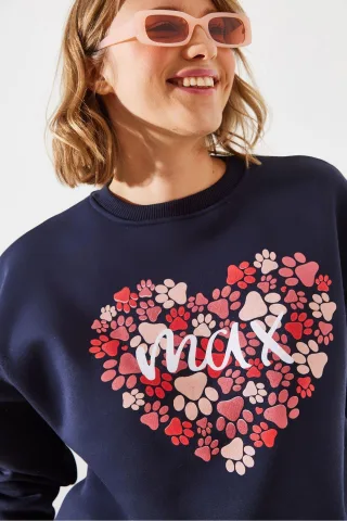 Bedruckter Baumwoll-Rundhals-Sweatshirt