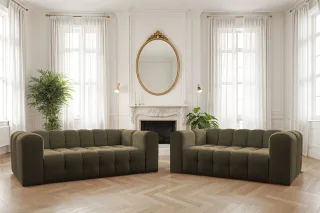 Sofaset Designersofa SOLVIE 2-3 in Stoff Moly Moosgrün
