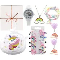 Quality Elegance Schmuckset Einhorn Geschenkset Mädchen – Uhr, Schmuck & Haaraccessoires Box