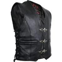 MDM Lederweste Herren Biker Lederkutte mit Schnallen Verschluss