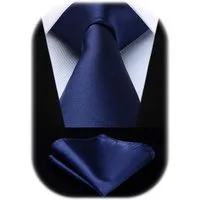 LuxusKollektion Krawatte Extra Lange Navy Blaue Herren Krawatte & Einstecktuch Set