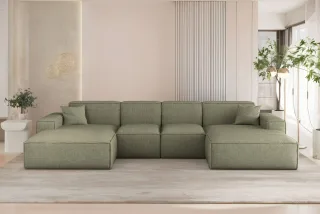 Wohnlandschaft Sofa U-Form CELES PREMIUM XS in Stoff Artico Grün