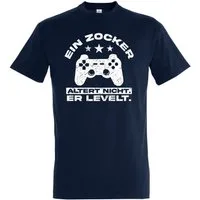 Youth Designz T-Shirt Ein Zocker altert nicht, er LEVELT! Herren Shirt mit Controller Frontprint