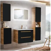 Lomadox Badmöbel-Set NEW-LUTON, (Spar-Set, 5-St), anthrazit Eiche 80 cm Keramik-Waschtisch & LED-Spiegel 180/200/46 cm