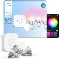 Philips Hue GU10 Essential Kit: Bridge + 3 Essential GU10 smarte Lampen Starterset Smart-Home Starter-Set
