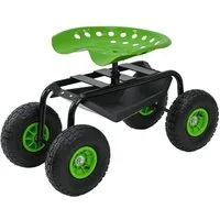 TRUTZHOLM Rollsitz Gartenscooter mit Ablage Stahl 150 kg Sitzhöhe 44-52 cm Schwarz-grün, Sitz 360° drehbar, höhenverstellbarer Sitz,Lufträder