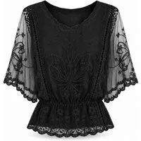 ITALY VIBES Spitzenbluse - Damen Spitzenbluse mit Lochstickerei, Boho Sommerbluse, Kurzarm ONE SIZE, passend für Größe XS bis L