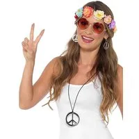 Smiffys Hippie-Kostüm Flower Power Hippie Set - Karneval Faschingskostüm, Vervollständige Dein Hippie-Outfit!