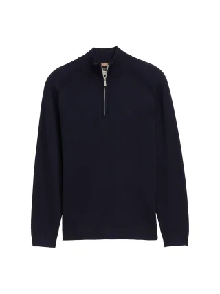 Tom Tailor - Troyer Strickpullover mit Logo-Stickerei knitted navy melange - Gr. - XXXL