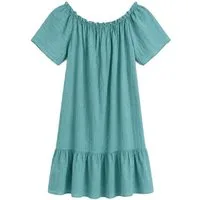 ITALY VIBES Sommerkleid - Off-Shoulder-Minikleid - kurzes Baumwollkleid mit Volant ONE SIZE - passend von Größe XS bis L