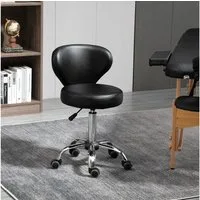 HOMCOM Rollsitz Rollhocker höhenverstellbar Salon Hocker mit Lehne (Arbeitshocker, 1 St., Drehhocker), für Büro, Wohnzimmer, Kunstleder, 45 x 54 x 73-88 cm, Schwarz