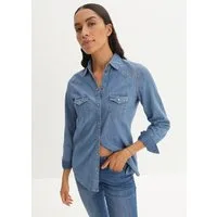 bonprix Jeanshemd bequeme Passform, po-bedeckende Länge, unifarbenes Design