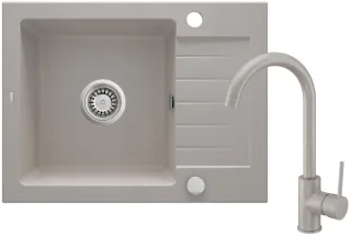 Neuesbad Set: Granitspüle NB1DEZQZ511A1 + Spültischarmatur mit U-Auslauf NB1DEBEN562M1 + Beige NB1DEZQZA511A1