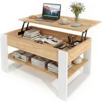 TREND WERK Couchtisch Lift-Couchtisch höhenverstellbar Sofatisch 92×54 cm mit Stauraum, verstecktem Fach Wohnzimmertisch Holz modern