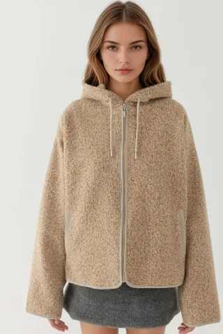 Strukturierte Full Zip Komfort Fit Kapuzenjacke