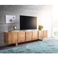 DELIFE Lowboard Live-Edge, Akazie Natur 220 cm 6 Türen Massivholz Baumkante Lowboard