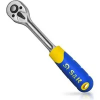 S&R Umschaltknarre 3/8', CrV-Stahl, umschaltbare Ratsche für Links- und Rechtsanzug, 2-Komponenten-Griff, Vierkantabtrieb, 45 Zähne, Betätigungswinkel 5°