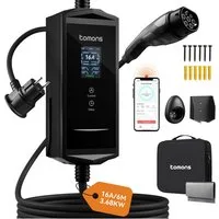 Tomons Type 2 Ladekabel Schuko 3,68 kW 6M/10M 16A mit APP, Mobile Wallbox Autoladekabel, (600 cm), 2,4" LCD-Anzeige IP65,Einstellbarer Ladeleistung&startzeit