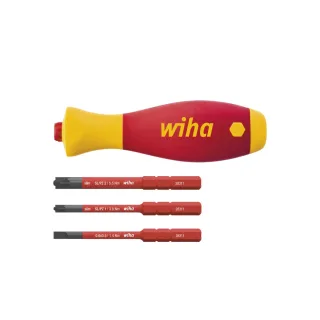 Wiha Schraubendreher mit Bithalter Set SoftFinish slimVario electric 4-teilges Set mit slimBits auf SB-Karte - 43449